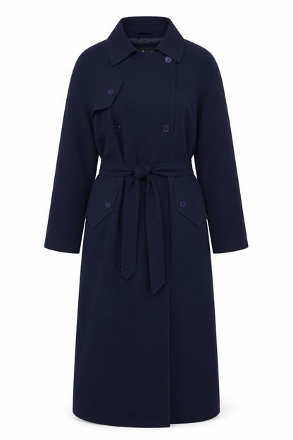 Totes Womens Blue Long Belted Trench Coat Size 10 Waterproof Classic