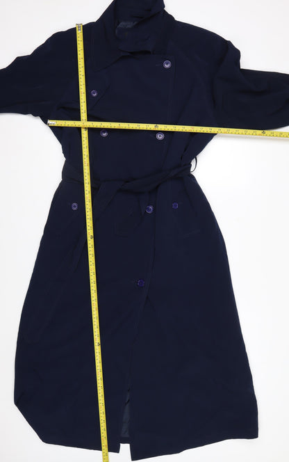Totes Womens Blue Long Belted Trench Coat Size 10 Waterproof Classic