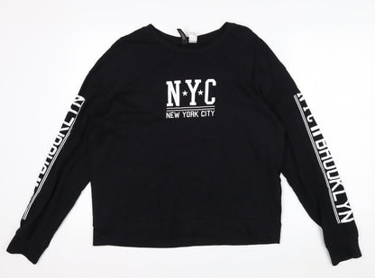 H&M Men’s Black NYC Graphic Long Sleeve Cotton Casual Top M