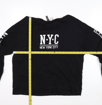 H&M Men’s Black NYC Graphic Long Sleeve Cotton Casual Top M