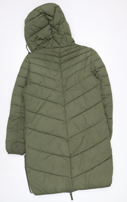 EDC Women's Green Long Hooded Puffer Jacket L Lightweight Quilted Coat