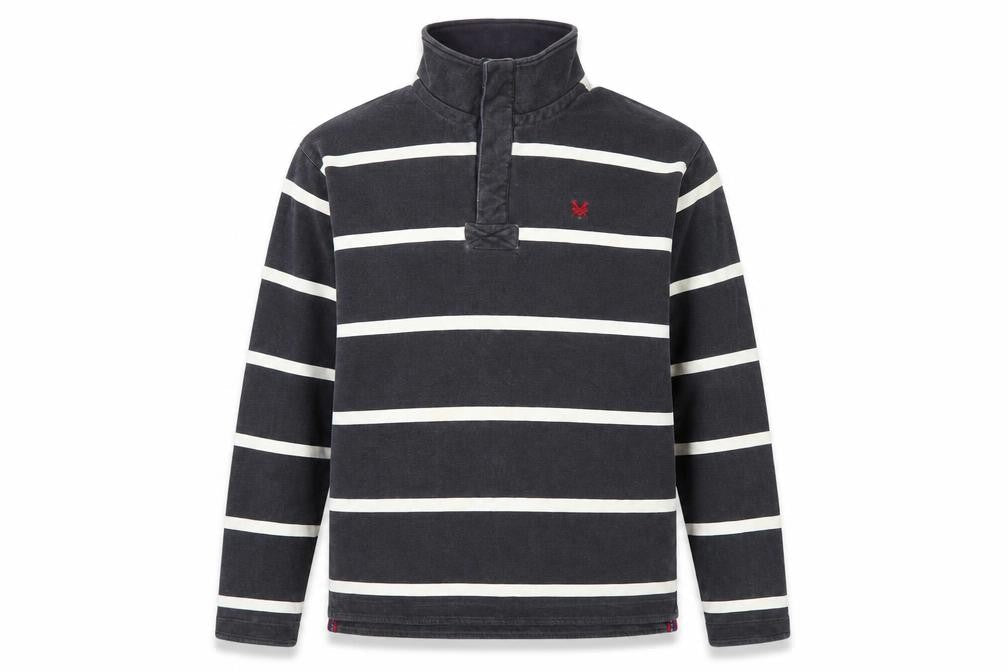 Crew Clothing Co Men’s Blue Striped Henley Sweatshirt Large