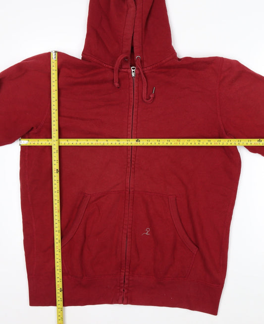 Uniqlo Men's Red Full Zip Hoodie L Lightweight Cotton Blend