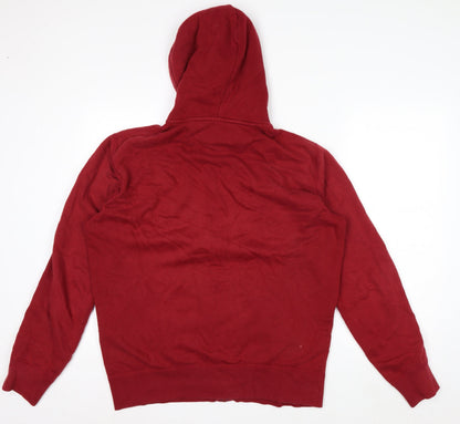 Uniqlo Men's Red Full Zip Hoodie L Lightweight Cotton Blend