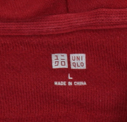 Uniqlo Men's Red Full Zip Hoodie L Lightweight Cotton Blend