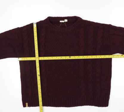 10 Tree Men's Brown Cable Knit Wool Blend Jumper Size M
