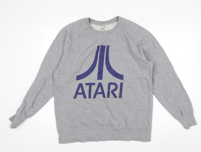 Atari Men's Grey Logo Pullover Sweatshirt Size L Cotton Retro Style