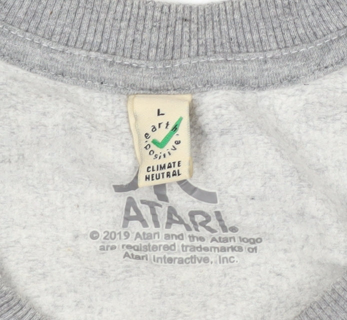 Atari Men's Grey Logo Pullover Sweatshirt Size L Cotton Retro Style