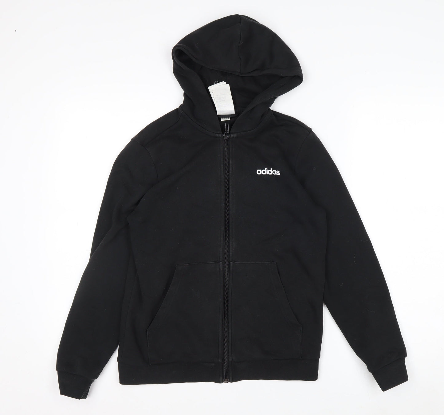 Adidas Boys Black Full Zip Hoodie Size 11-12 Years Cotton Blend