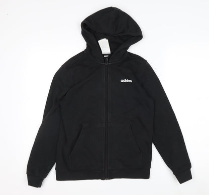 Adidas Boys Black Full Zip Hoodie Size 11-12 Years Cotton Blend