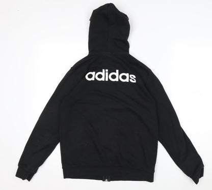 Adidas Boys Black Full Zip Hoodie Size 11-12 Years Cotton Blend