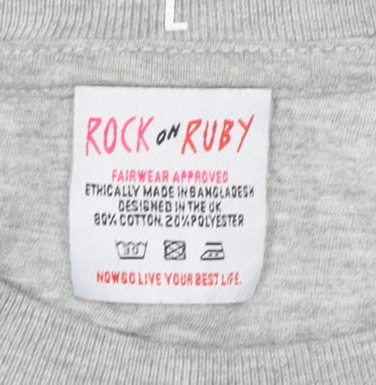 Rock On Ruby Unisex Grey L Pullover Sweatshirt Coffee Quote