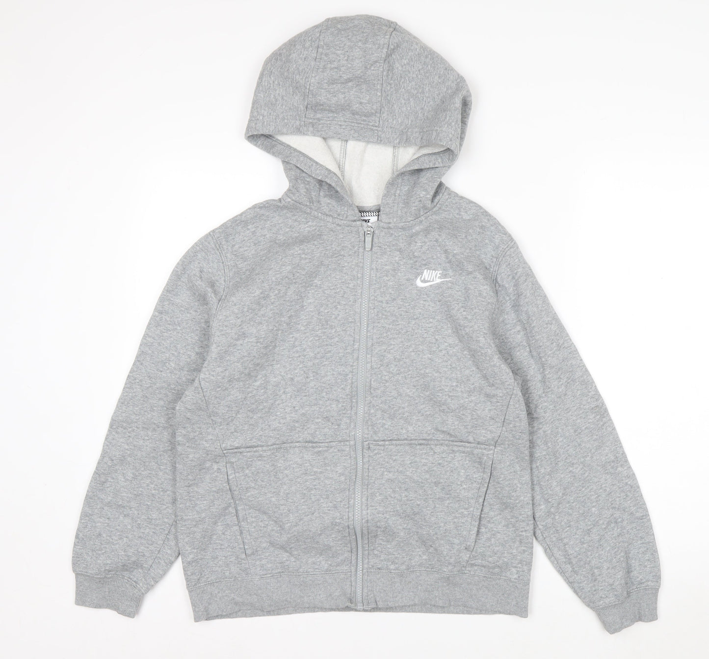 Nike Boys Grey Full Zip Hoodie XL 158-170cm Cotton Blend Fleece