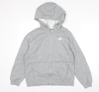 Nike Boys Grey Full Zip Hoodie XL 158-170cm Cotton Blend Fleece