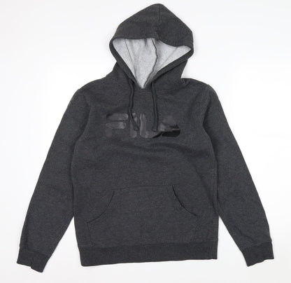 FILA Men’s Grey Pullover Hoodie S Logo Fleece Sports Casual