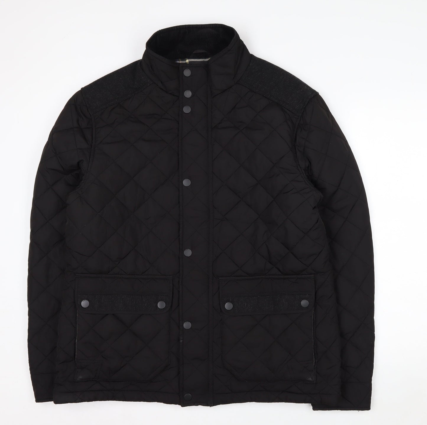 Next Men's Black Quilted Jacket L Polyester Wool Blend Lined Casual