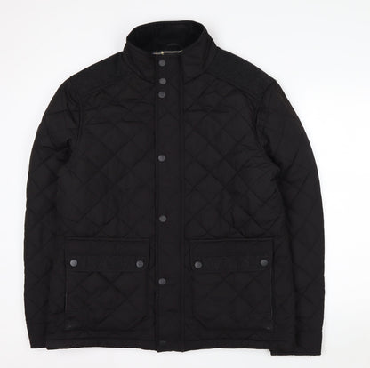 Next Men's Black Quilted Jacket L Polyester Wool Blend Lined Casual