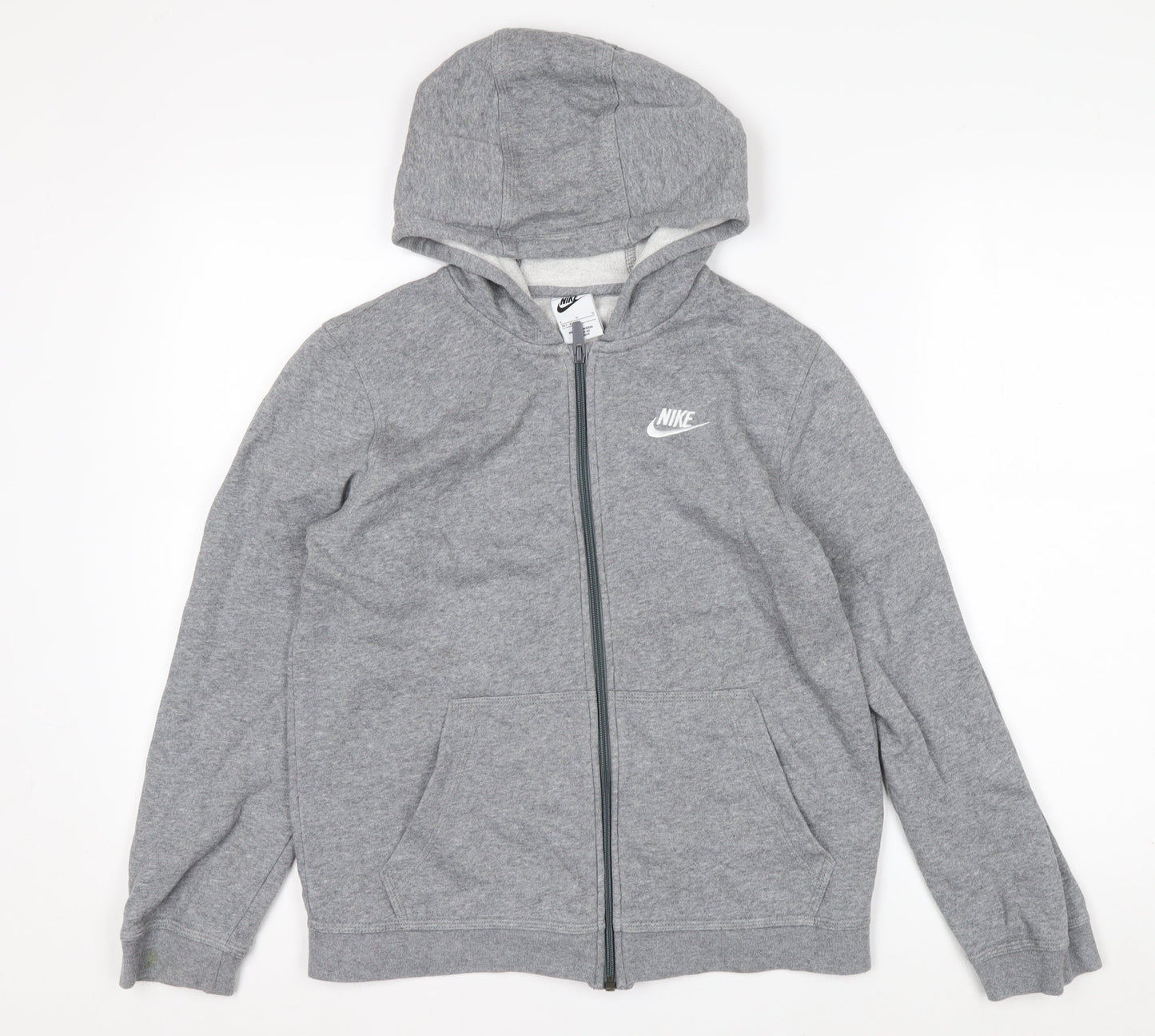 Nike Boys Grey Full Zip Hoodie Size 147-158cm Cotton Blend Sportswear