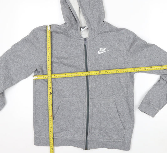 Nike Boys Grey Full Zip Hoodie Size 147-158cm Cotton Blend Sportswear