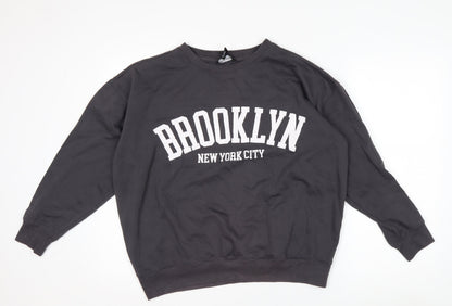 New Look Women Black Brooklyn Pullover Sweatshirt Size M Cotton Blend