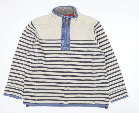 Fat Face Men's Beige Striped 1/4 Zip Cotton Sweatshirt XL