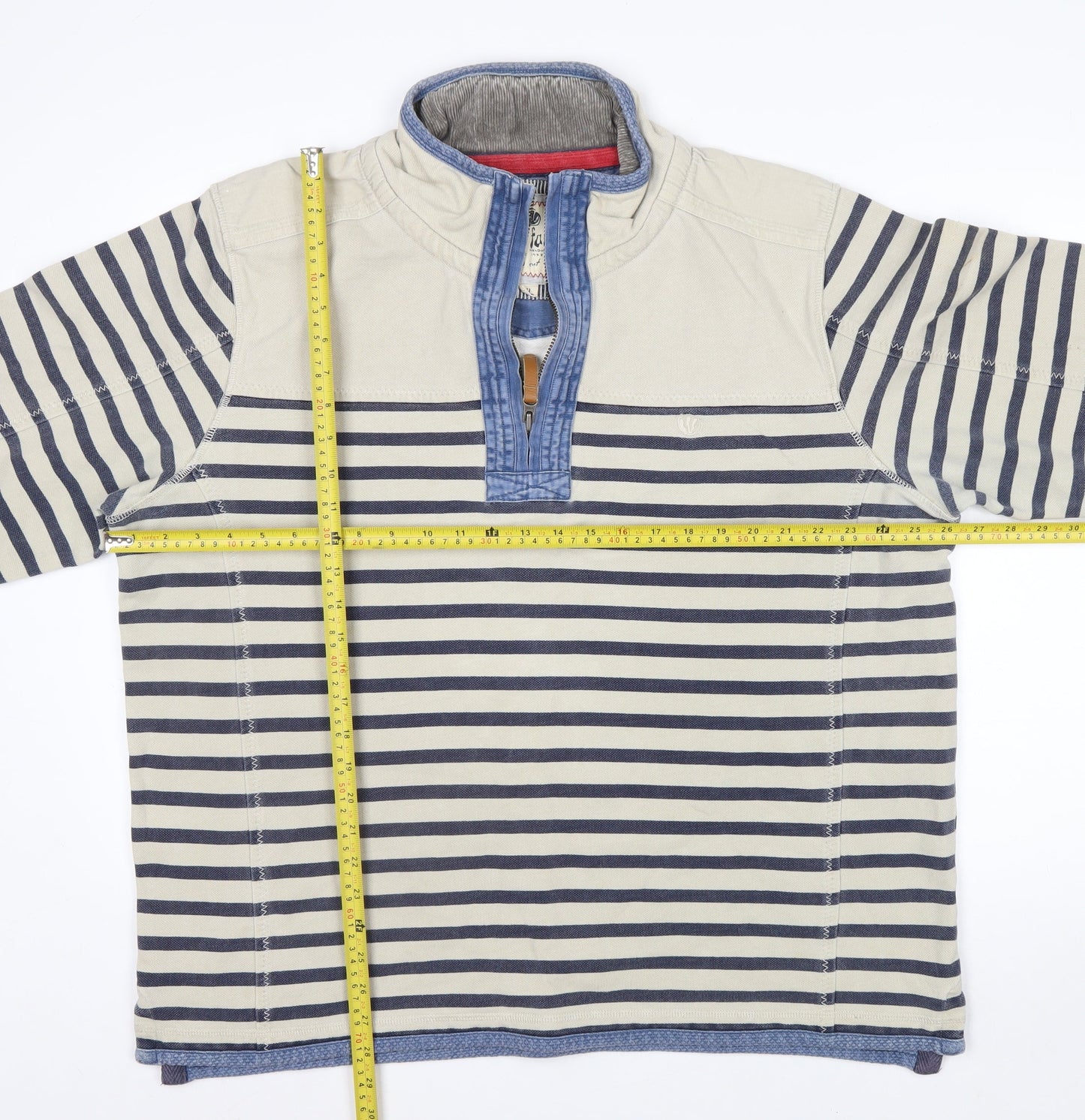Fat Face Men's Beige Striped 1/4 Zip Cotton Sweatshirt XL