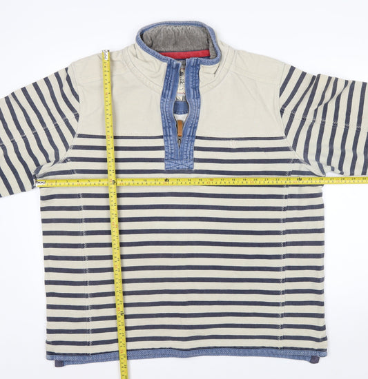 Fat Face Men's Beige Striped 1/4 Zip Cotton Sweatshirt XL