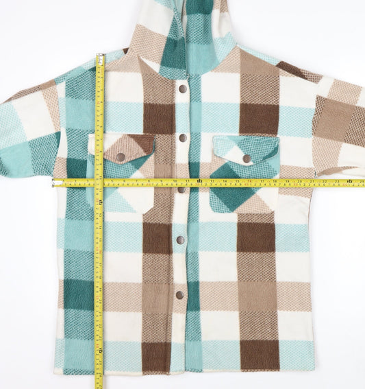 Smile Face Men's Multicoloured Check Hooded Fleece Jacket Size S