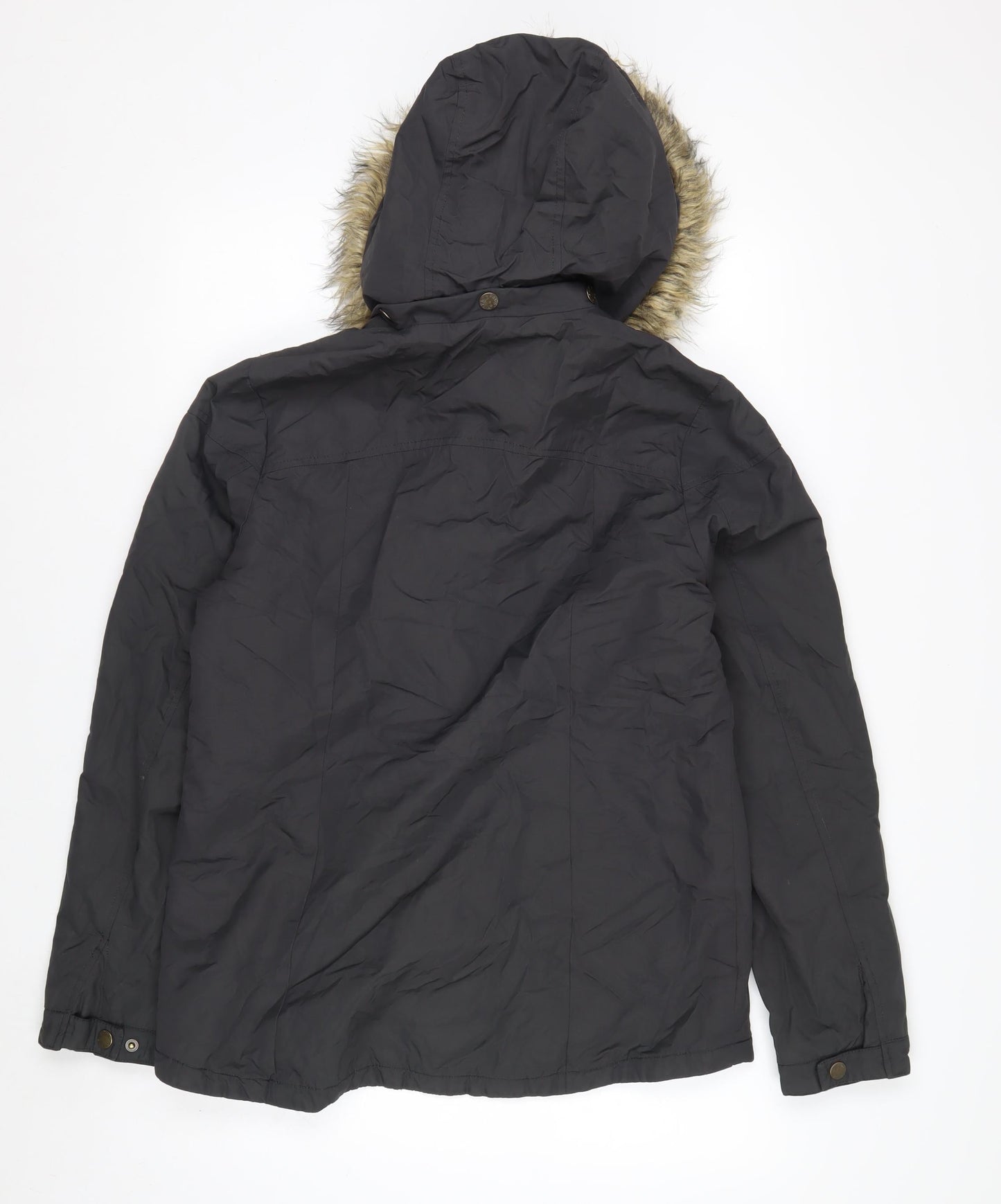 Fat Face Women's Black Faux Fur Hooded Parka Jacket Size 12