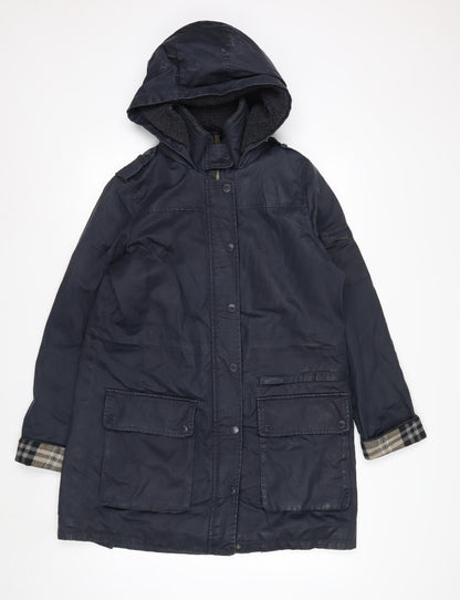 Fat Face Women's Blue Hooded Parka Coat Size 12 Lined Waterproof
