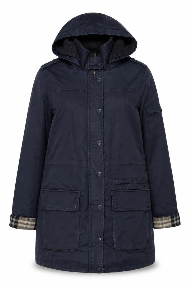 Fat Face Women's Blue Hooded Parka Coat Size 12 Lined Waterproof