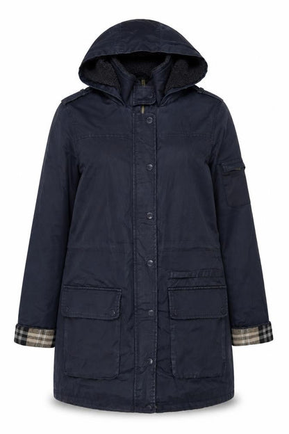 Fat Face Women's Blue Hooded Parka Coat Size 12 Lined Waterproof