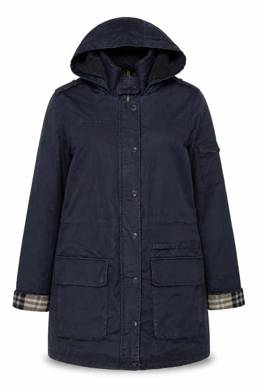 Fat Face Women's Blue Hooded Parka Coat Size 12 Lined Waterproof