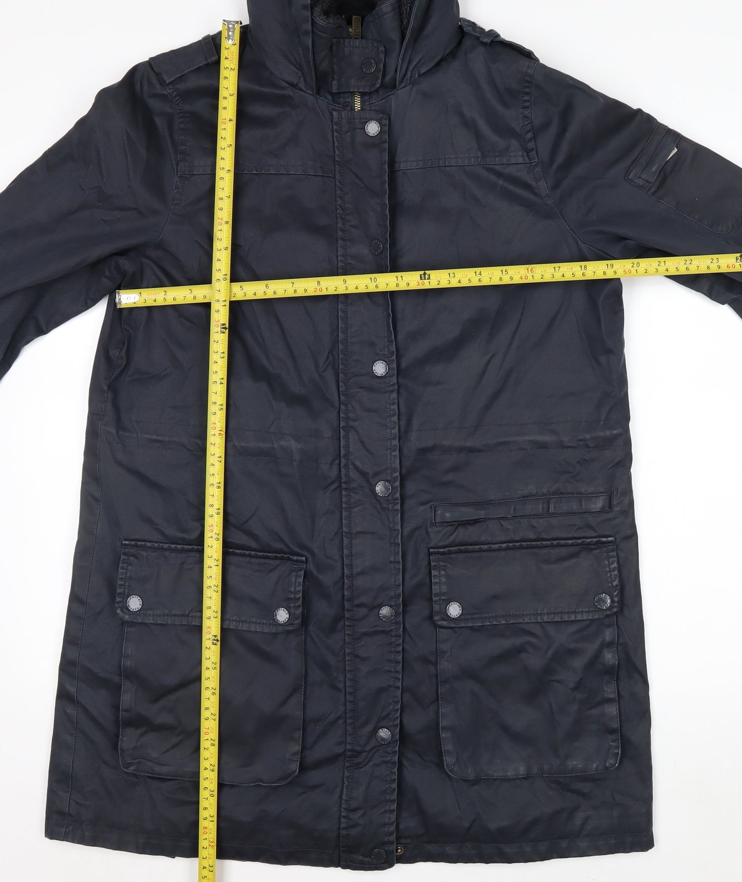 Fat Face Women's Blue Hooded Parka Coat Size 12 Lined Waterproof