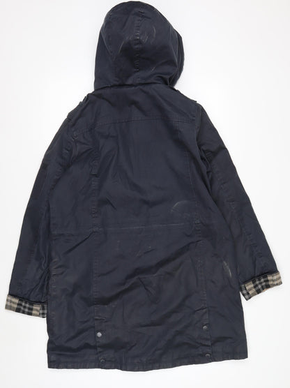 Fat Face Women's Blue Hooded Parka Coat Size 12 Lined Waterproof