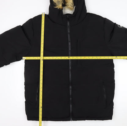 SoulCal & Co Men's Black L Hooded Puffer Jacket with Fur Trim