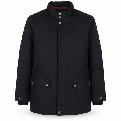 Front view of Thomas Nash Men's Black L Parka Jacket Lined Mid-Length Cotton Blend