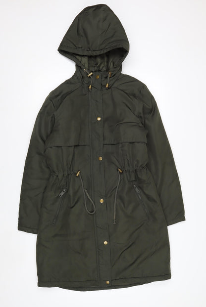 Brave Soul Women's Green Hooded Long Parka Jacket Size 8