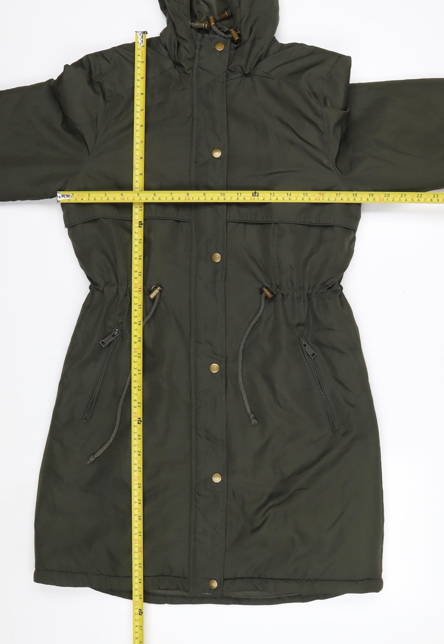 Brave Soul Women's Green Hooded Long Parka Jacket Size 8