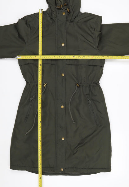 Brave Soul Women's Green Hooded Long Parka Jacket Size 8