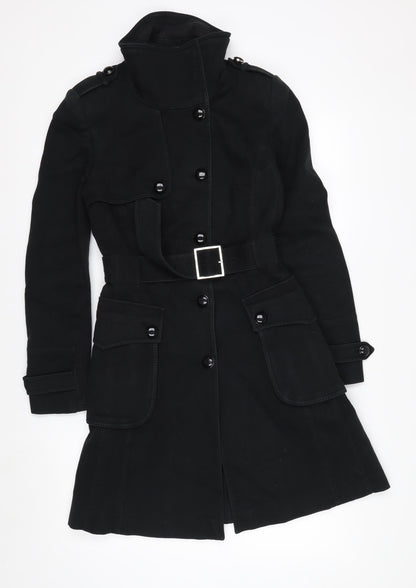 Karen Millen Women's Black Trench Coat Size 10 Belted Long Twill Jacket