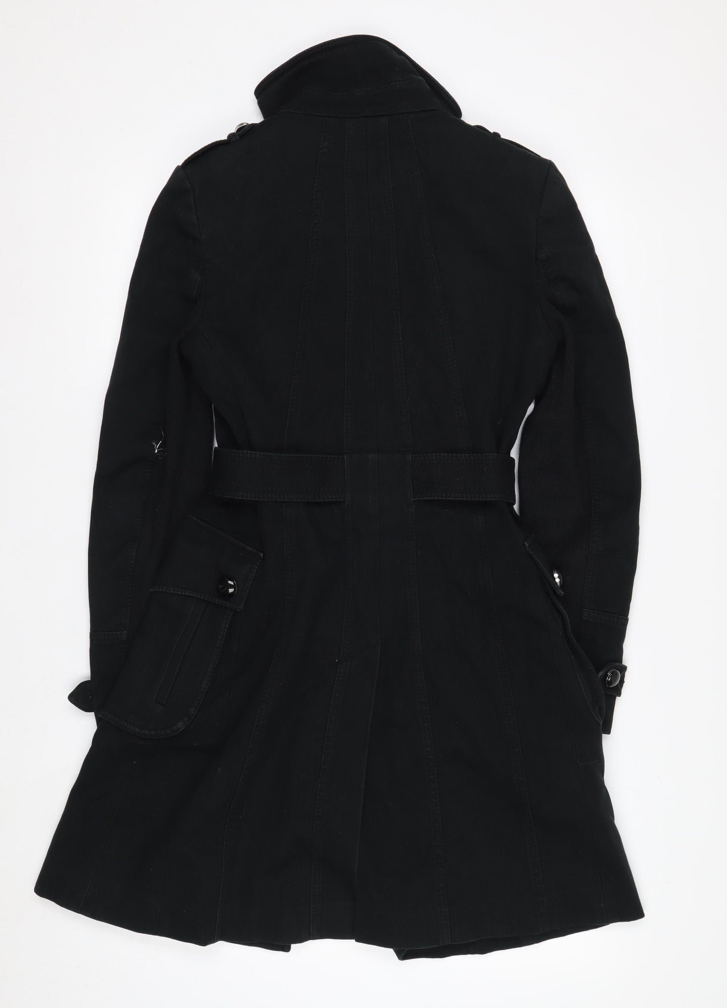 Karen Millen Women's Black Trench Coat Size 10 Belted Long Twill Jacket