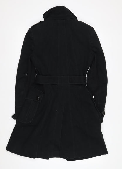 Karen Millen Women's Black Trench Coat Size 10 Belted Long Twill Jacket