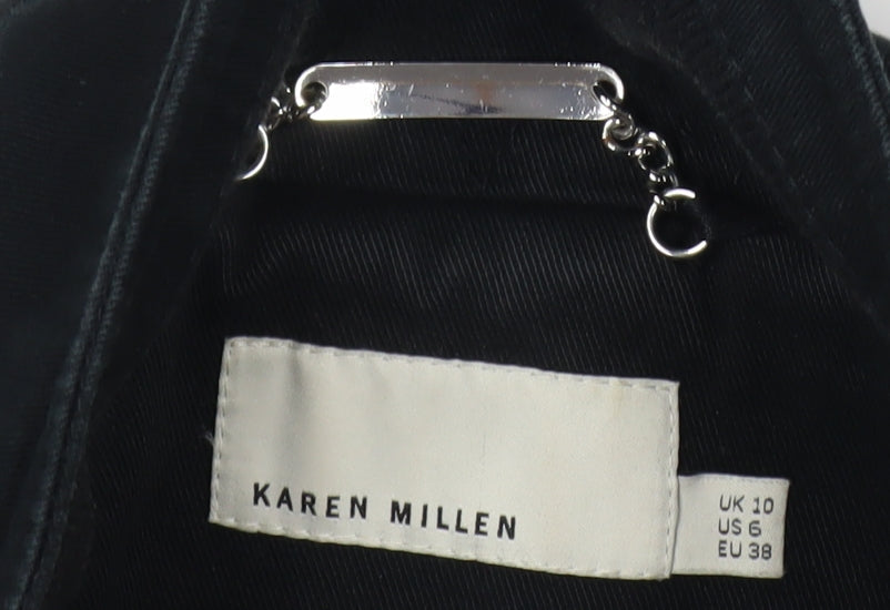 Karen Millen Women's Black Trench Coat Size 10 Belted Long Twill Jacket