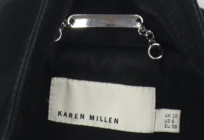 Karen Millen Women's Black Trench Coat Size 10 Belted Long Twill Jacket