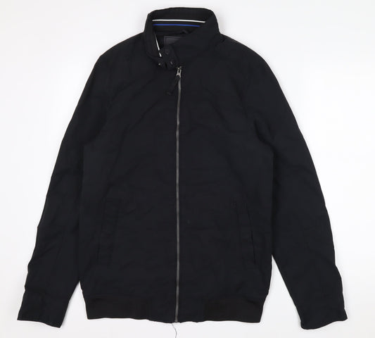 F&F Men’s Black Cotton Nylon Bomber Jacket Size S Regular Fit