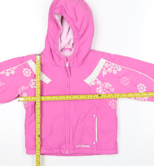 Columbia Girls Pink Floral Hooded Winter Puffer Jacket 3 Years Waterproof