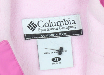 Columbia Girls Pink Floral Hooded Winter Puffer Jacket 3 Years Waterproof