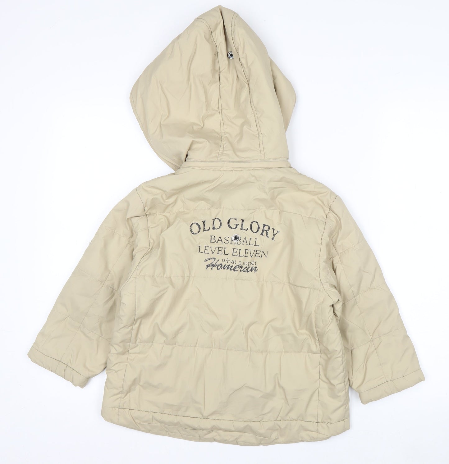 Level Eleven Boys Beige Hooded Puffer Jacket 4 Years Lined Winter Coat