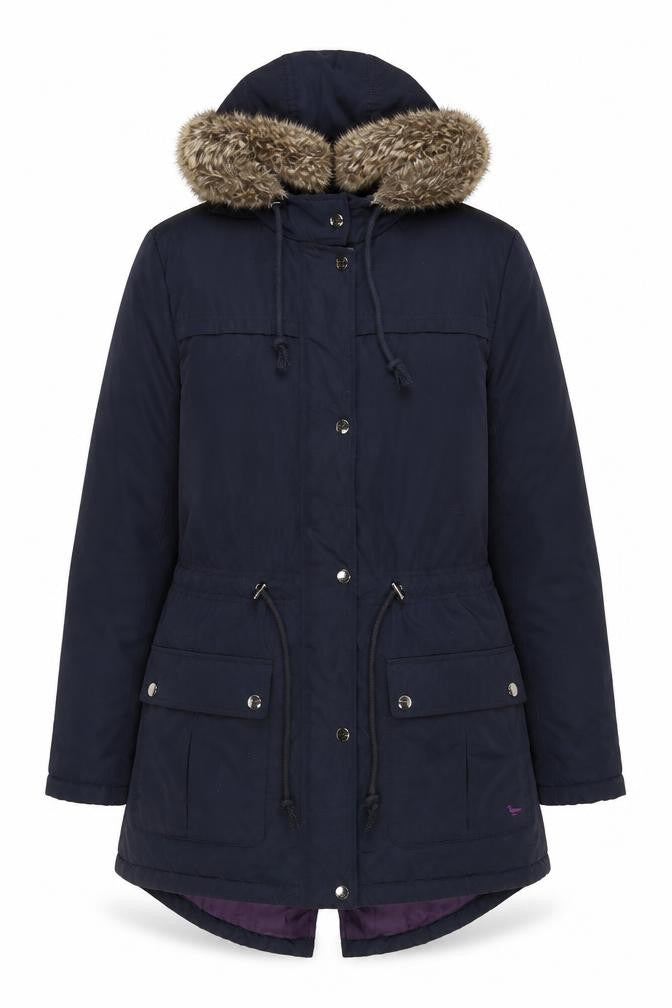 Country Rose Women's Blue Faux Fur Hooded Parka Coat Size 10